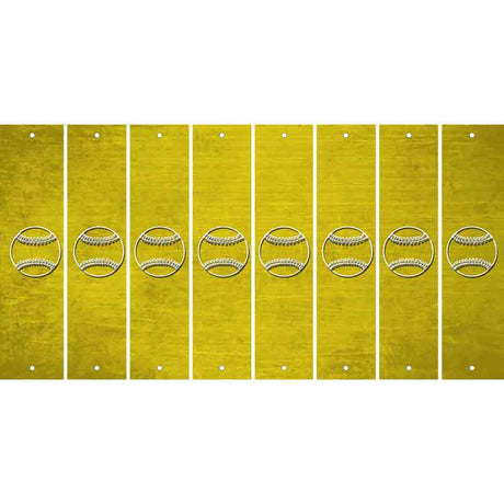 Yellow Oil Rubbed Cut Fun Strips (Set of 8) BASEBALL WITH BAT