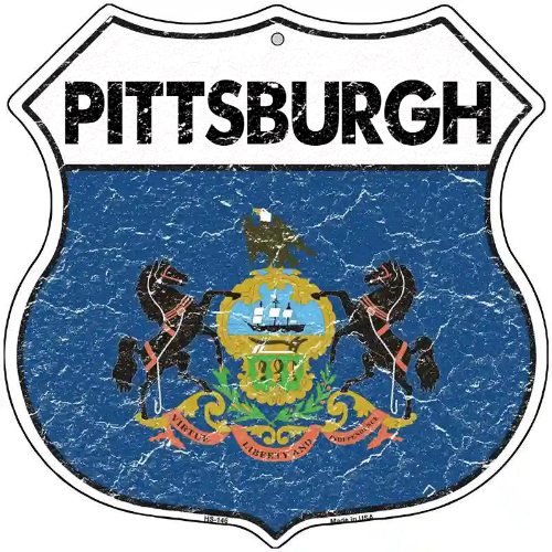 Pennsylvania State Flag Highway Shield Metal Sign