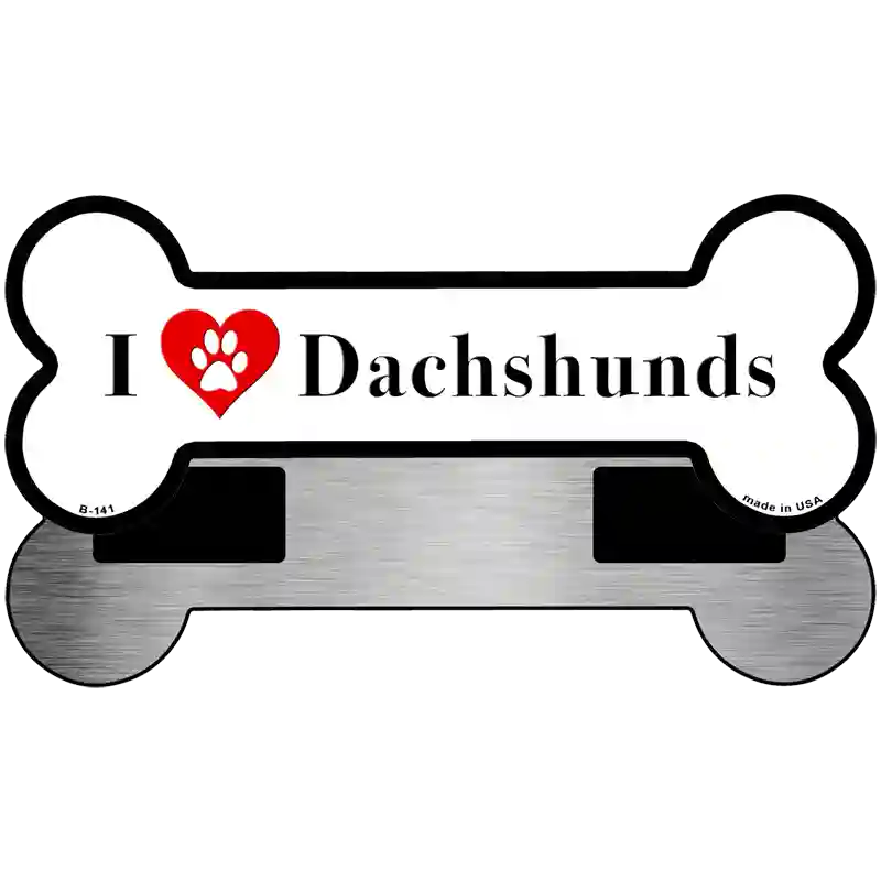 I Love Dachshunds Novelty Metal Bone Magnet B-141 3.5" x 9" Magnet (B)