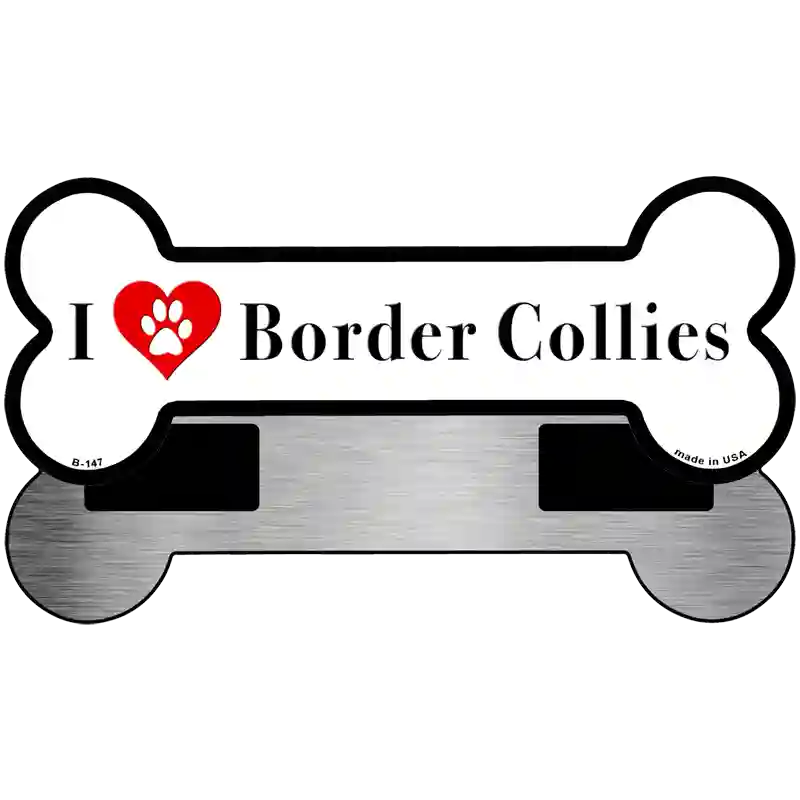I Love Border Collies Novelty Metal Bone Magnet B-147 3.5" x 9" Magnet (B)