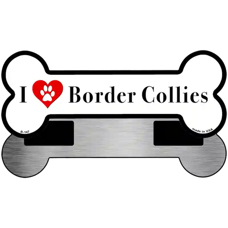 I Love Border Collies Novelty Metal Bone Magnet B-147 3.5" x 9" Magnet (B)