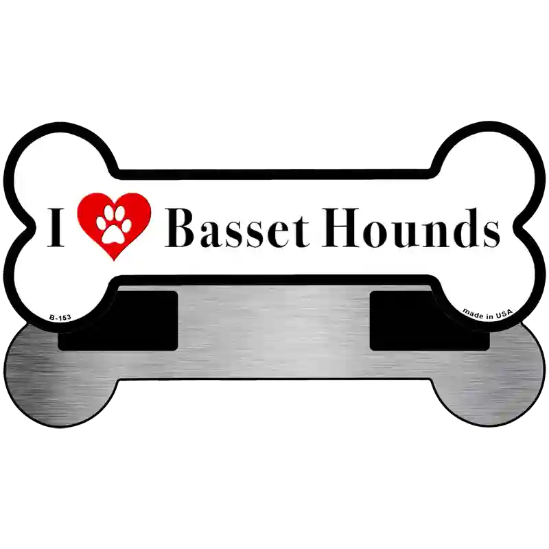 I Love Basset Hounds Novelty Metal Bone Magnet B-153 3.5" x 9" Magnet (B)