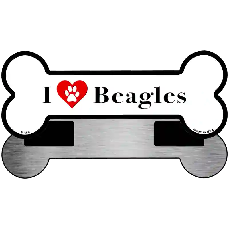 I Love Beagles Novelty Metal Bone Magnet B-154 3.5" x 9" Magnet (B)