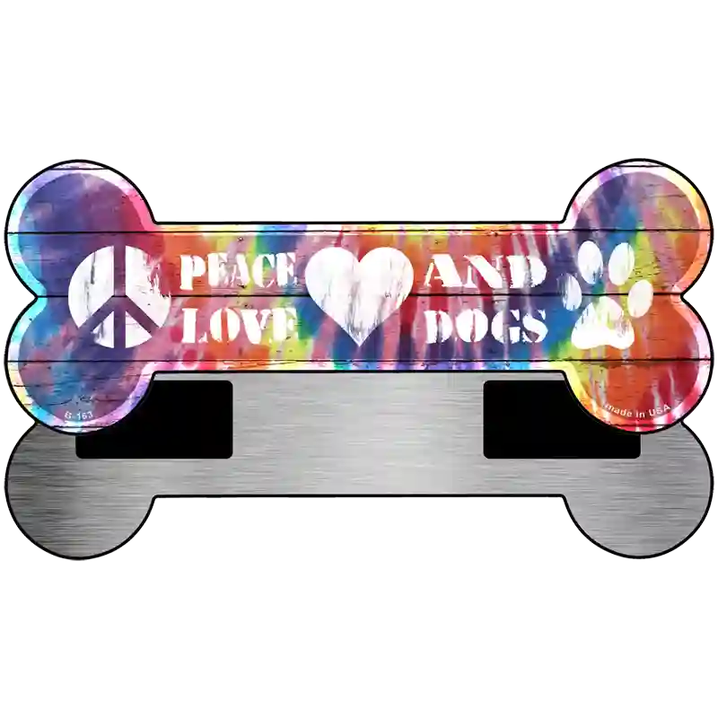 Peace Love and Dogs Novelty Metal Bone Magnet