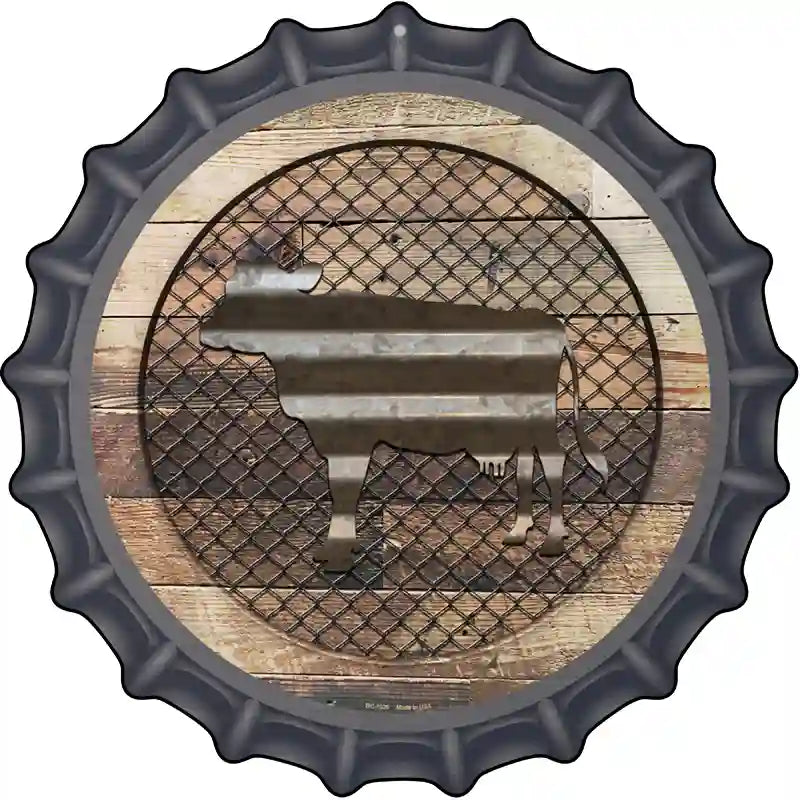 Corrugated Cow on Wood Novelty Metal Bottle Cap Sign BC-1020