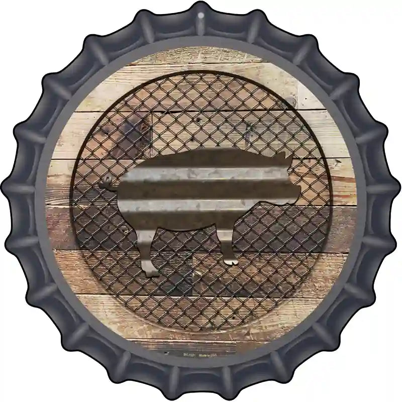 Corrugated Pig on Wood Novelty Metal Bottle Cap Sign BC-1021