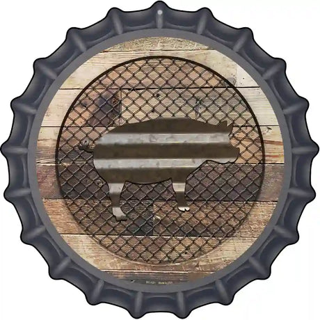 Corrugated Pig on Wood Novelty Metal Bottle Cap Sign BC-1021