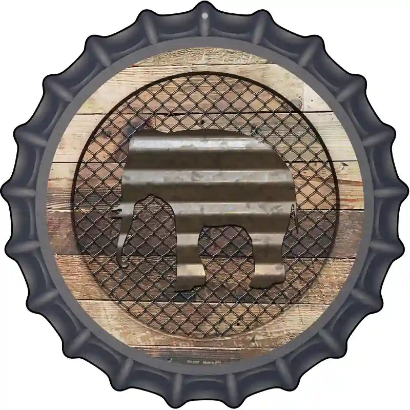 Corrugated Elephant on Wood Novelty Metal Bottle Cap Sign BC-1037