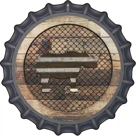 Corrugated Rhino on Wood Novelty Metal Bottle Cap Sign BC-1045