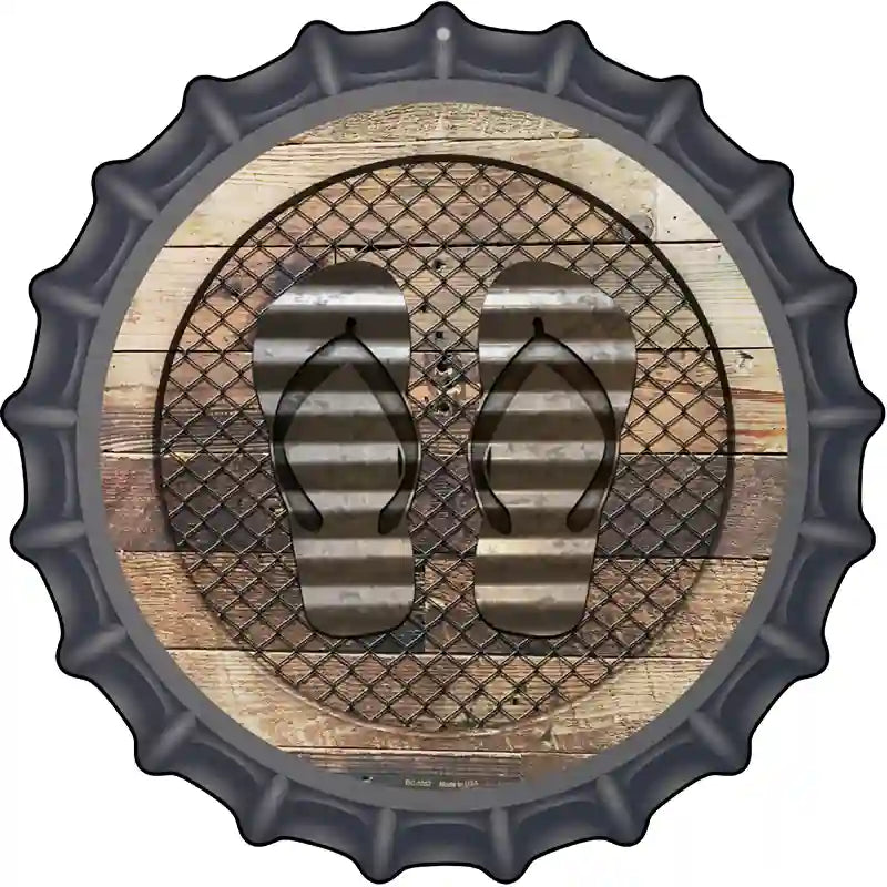 Corrugated Flip Flops on Wood Novelty Metal Bottle Cap Sign BC-1057
