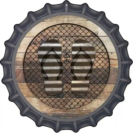 Corrugated Flip Flops on Wood Novelty Metal Bottle Cap Sign BC-1057