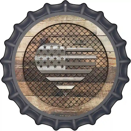 Corrugated American Flag Heart on Wood Novelty Metal Bottle Cap Sign BC-1062
