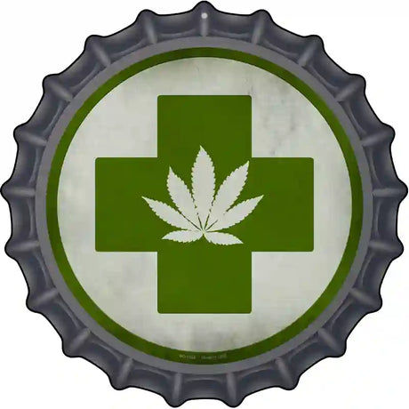 Cannabis Green Cross Novelty Metal Bottle Cap Sign BC-1133