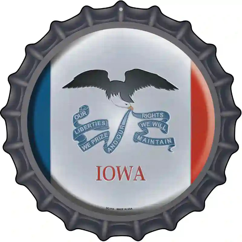 Iowa State Flag Novelty Metal Bottle Cap Sign BC-114