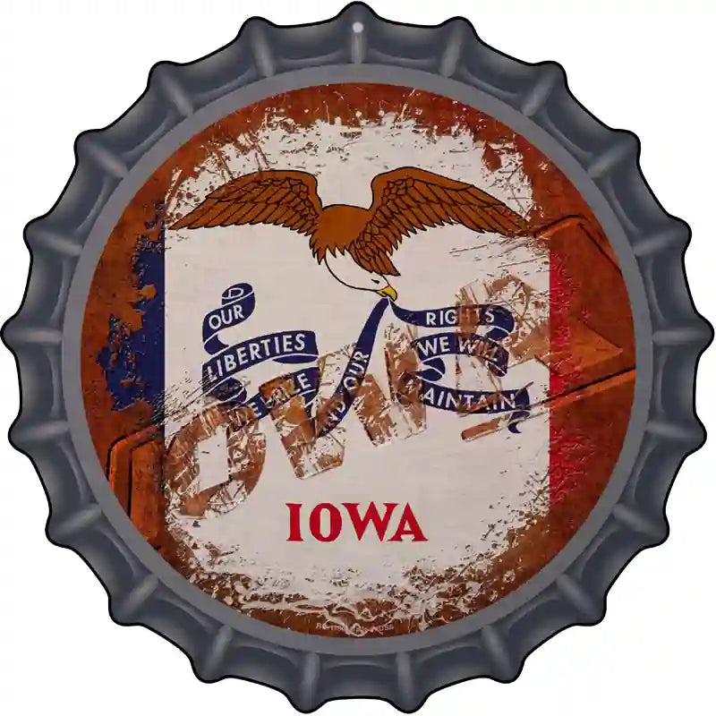 Iowa Rusty Stamped Novelty Metal Bottle Cap Sign BC-1180