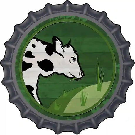 Cow Eating Grass Novelty Metal Bottle Cap Sign