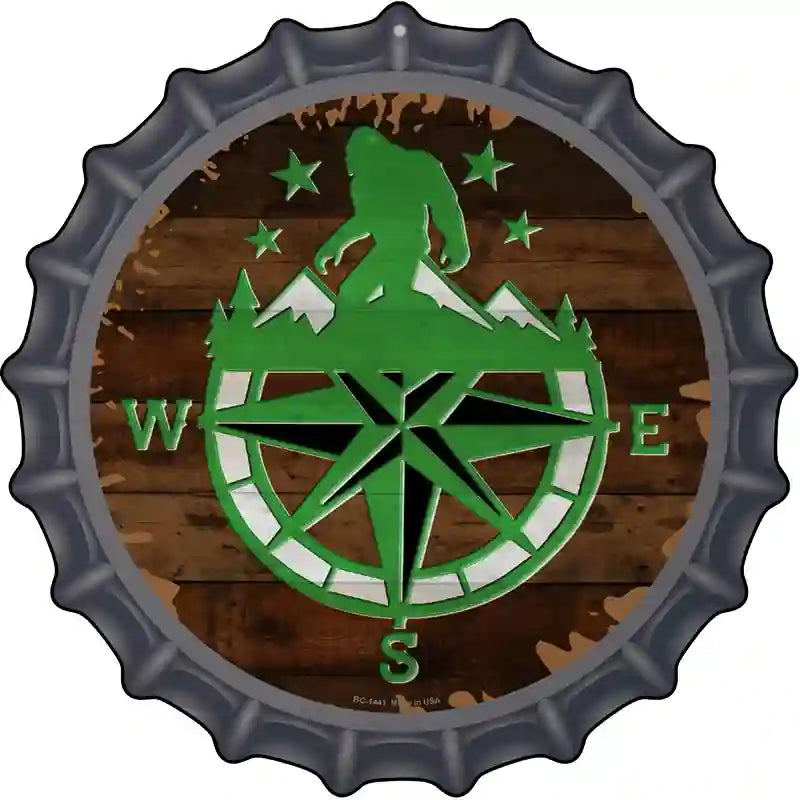 Sasquatch Compass Novelty Metal Bottle Cap Sign