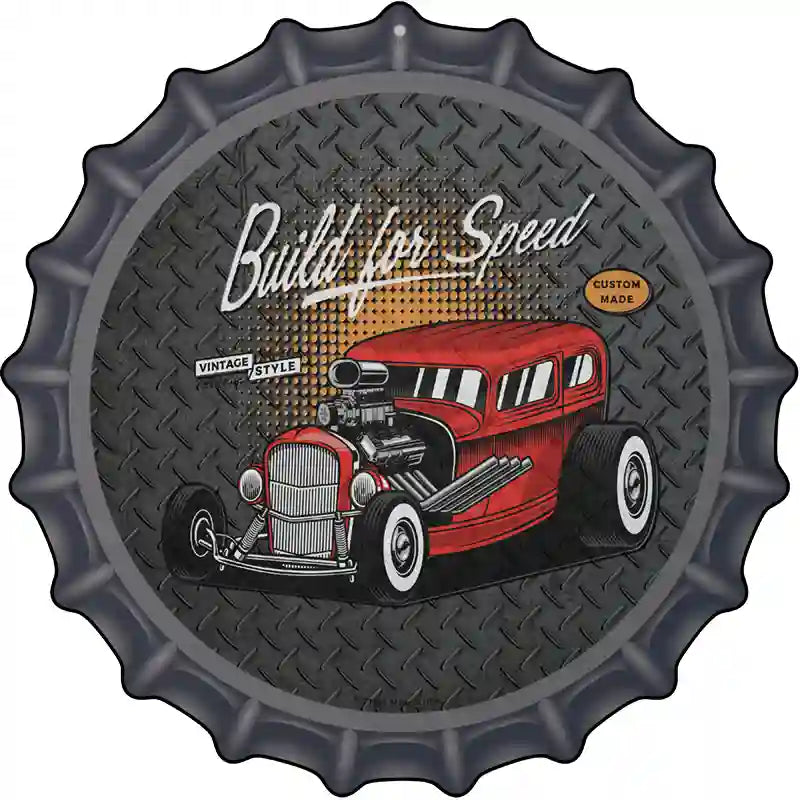 Built For Speed Red Hotrod Novelty Metal Bottle Cap Sign