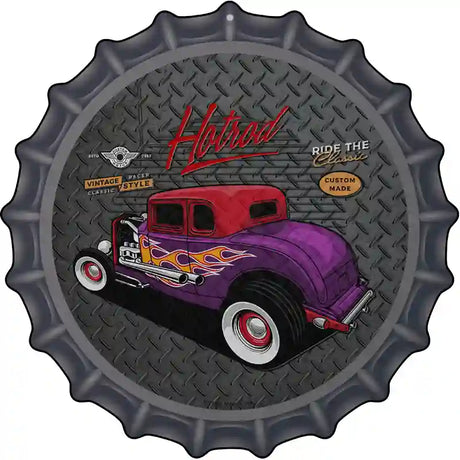 Purple Flame Hotrod Novelty Metal Bottle Cap Sign