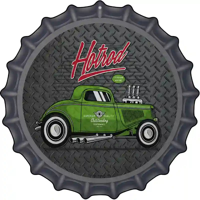 Green Hotrod Novelty Metal Bottle Cap Sign