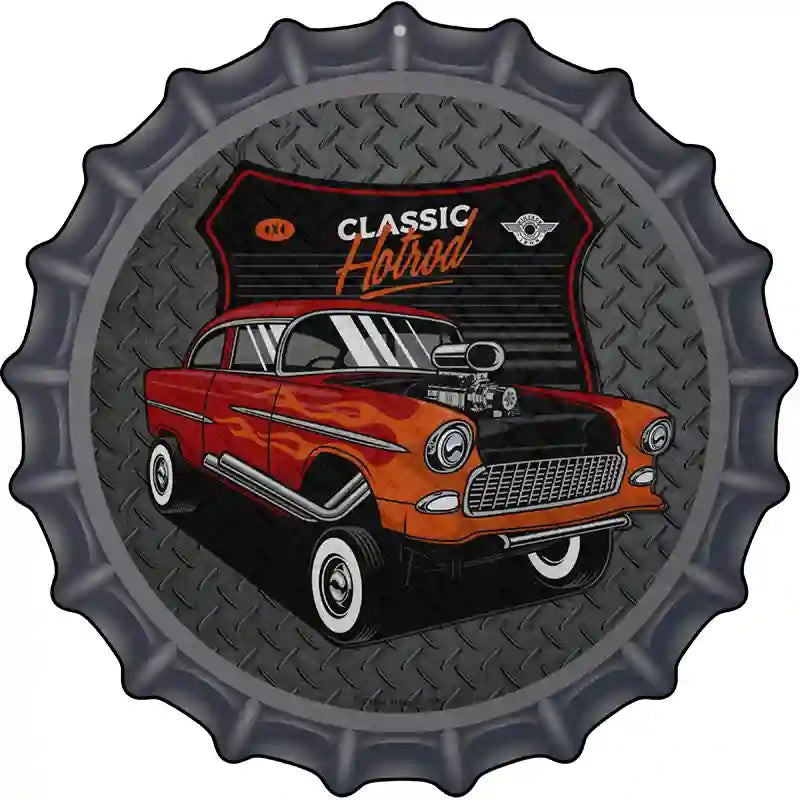 Lifted Orange Hotrod Novelty Metal Bottle Cap Sign