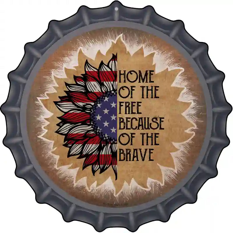 USA Flag Sunflower Home of the Free Novelty Metal Bottle Cap Sign