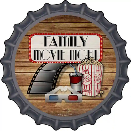 Family Movie Night Novelty Metal Bottle Cap Sign