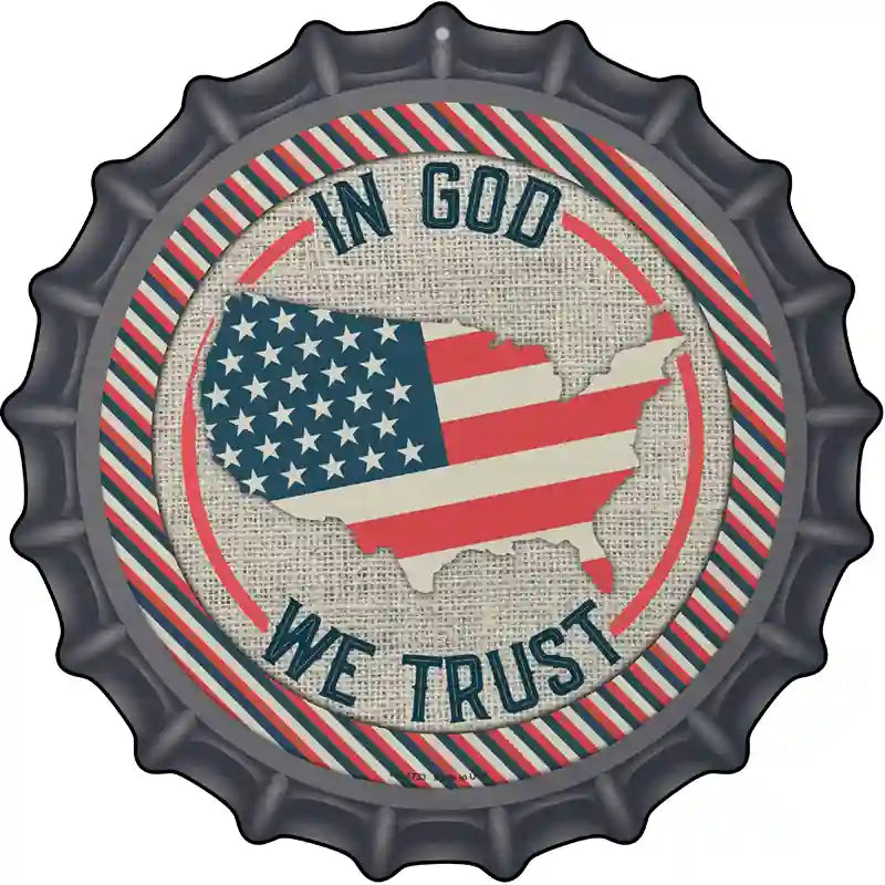 In God We Trust USA Stripes Novelty Metal Bottle Cap Sign