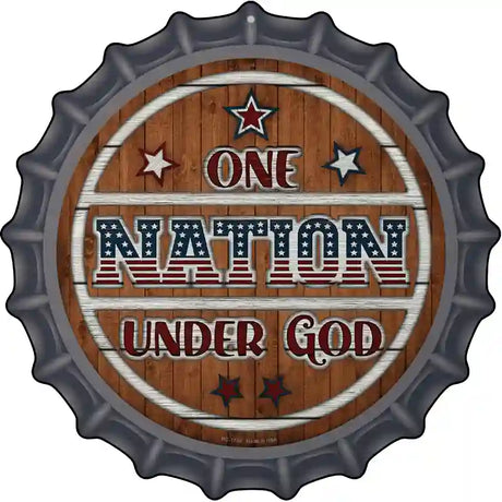 One Nation Wood Novelty Metal Bottle Cap Sign