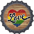 Love Heart On Wood Novelty Metal Bottle Cap Sign