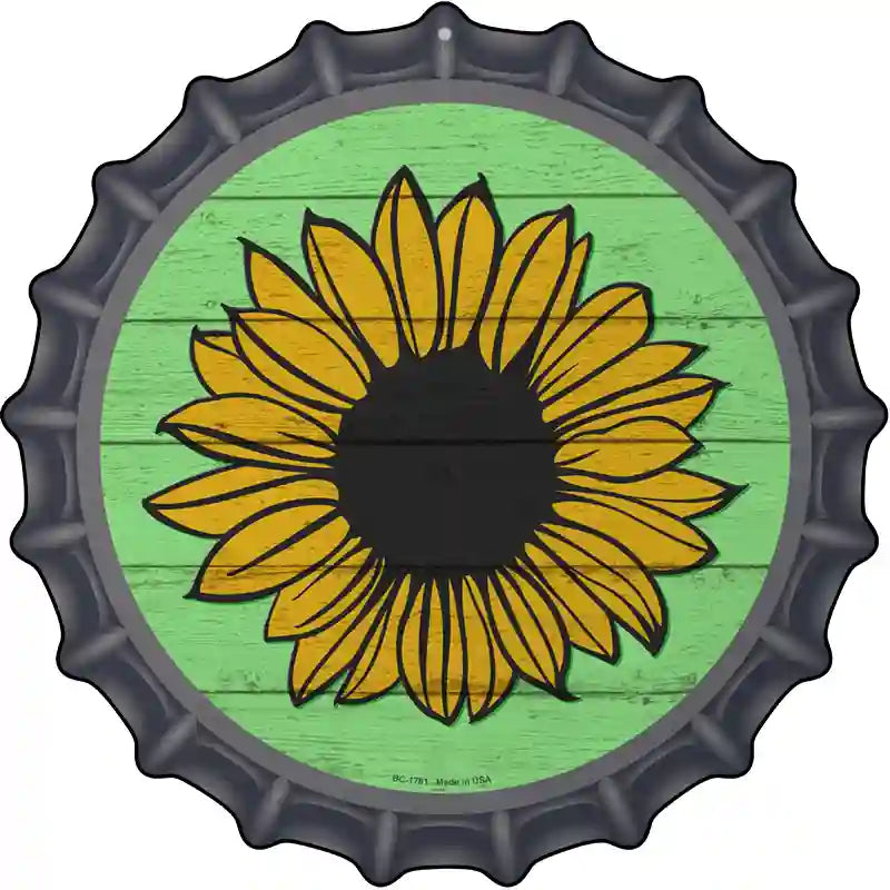 Sunflower Green Background Novelty Metal Bottle Cap Sign