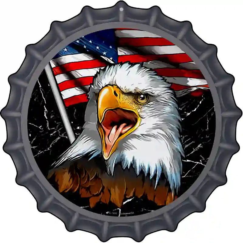 Eagle With Flag Novelty Metal Bottle Cap Sign BC-1850