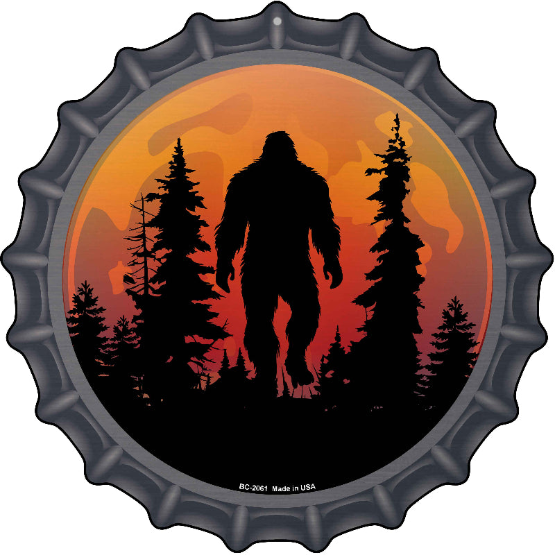 Bigfoot Silhouette on Moon Novelty Metal Bottle Cap Sign BC-2061