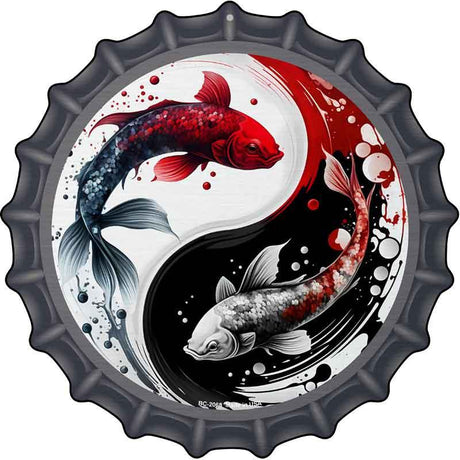 Koi Fish Yin-Yang Novelty Metal Bottle Cap Sign BC-2068 12" Sign (BC)