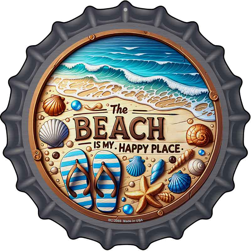 The Beach is My Happy Place Novelty Metal Bottle Cap Sign BC-2069
