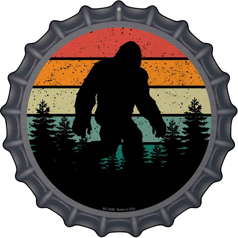 Bigfoot Silhouette Sunset Novelty Metal Bottle Cap Sign BC-2080