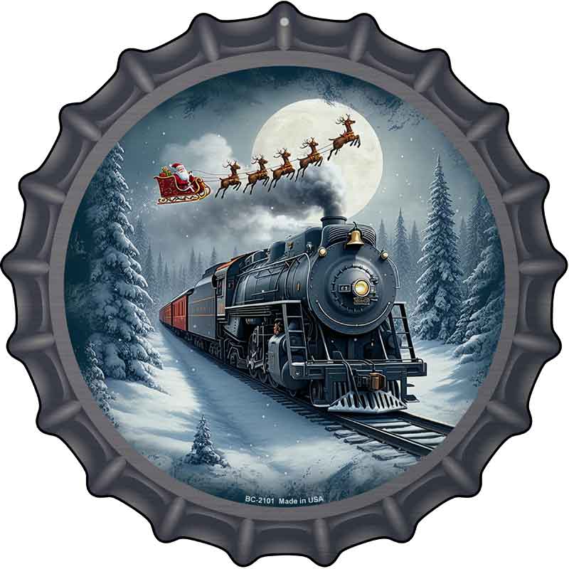 Santa Over the Polar Express Novelty Metal Bottle Cap Sign BC-2101