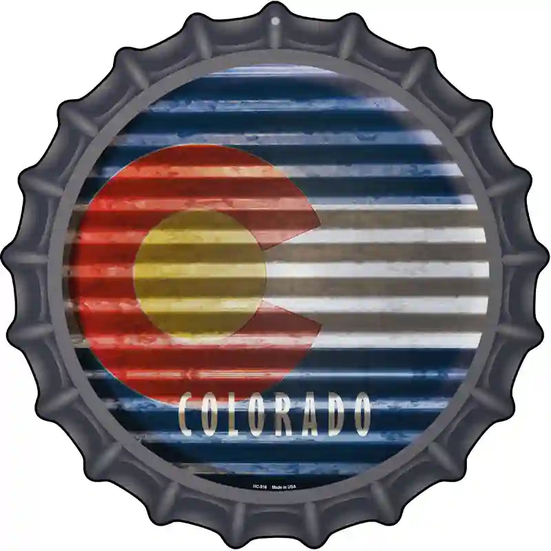 Colorado Flag Corrugated Effect Novelty Metal Bottle Cap Sign BC-916 12" Sign (BC)