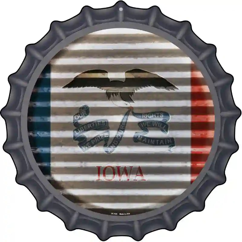 Iowa Flag Corrugated Effect Novelty Metal Bottle Cap Sign BC-925