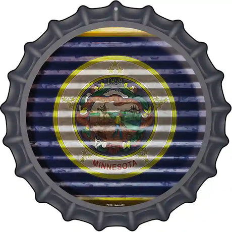 Minnesota Flag Corrugated Effect Novelty Metal Bottle Cap Sign BC-933