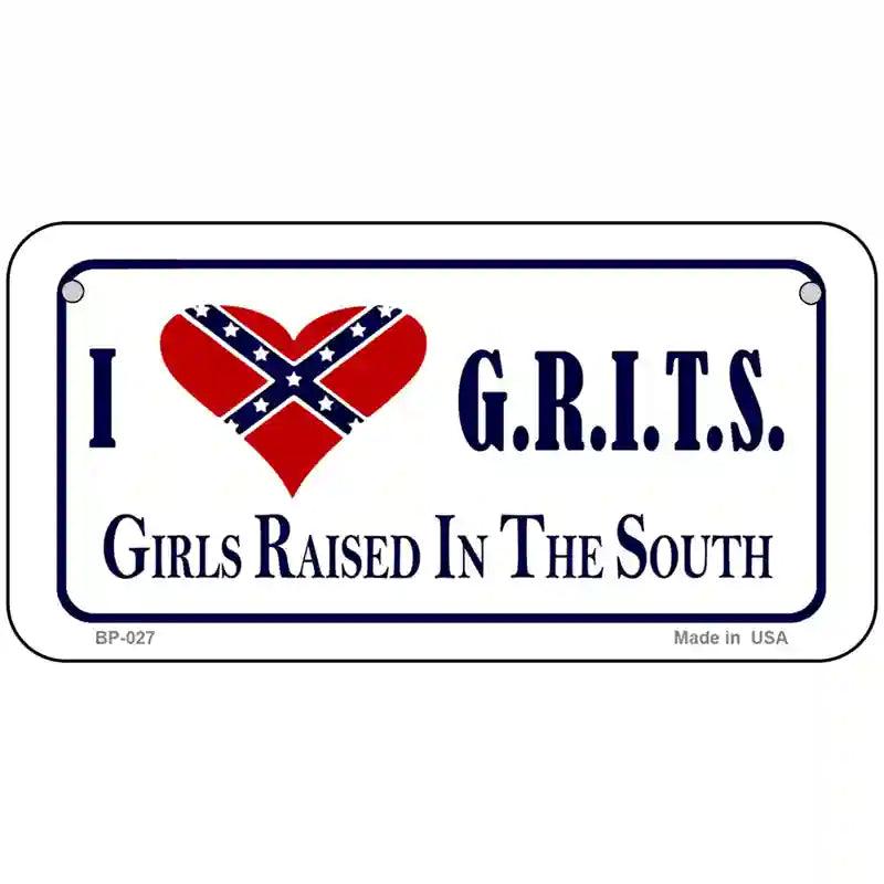 G.R.I.T.S. Confederate Flag Novelty Metal License Plate 6" x 3" (BP)