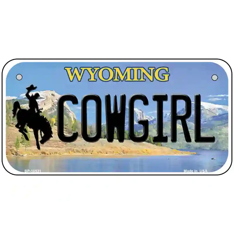 Cowgirl Wyoming Metal Novelty License Plate 6" x 3" (BP)