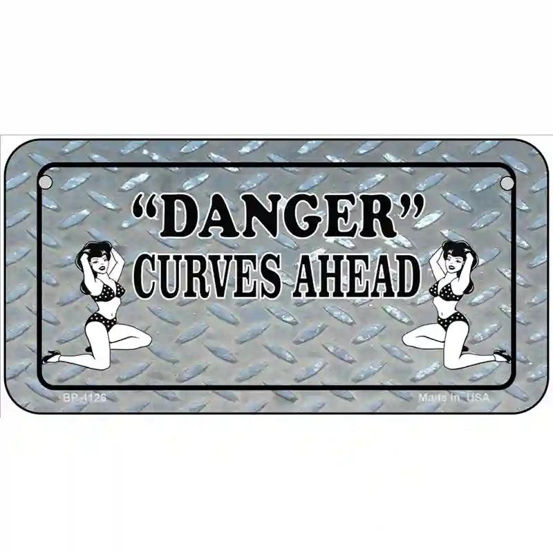 Danger Curves Ahead Novelty Metal License Plate 6" x 3" (BP)