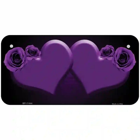 Hearts Over Roses In Purple Novelty License Plate 6" x 3" (BP)