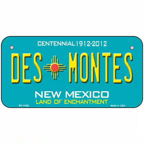Des Montes Teal New Mexico Novelty License Plate 6" x 3" (BP)