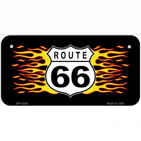 Route 66 Flames Novelty Metal License Plate 6" x 3" (BP)