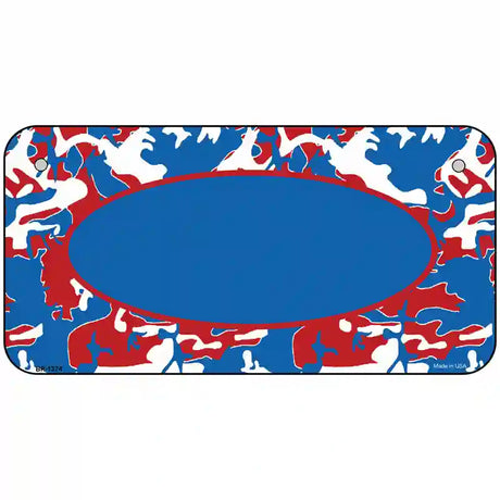 Patriotic Camouflage With Blue Center Oval Metal Novelty License Plate 6" x 3" Bicycle (BP)