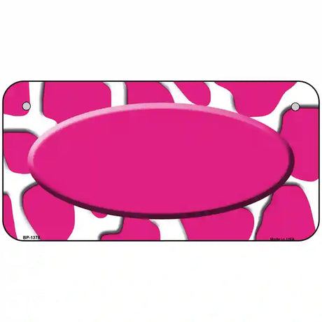 Pink White Giraffe Center Oval Metal Novelty License Plate 6" x 3" Bicycle (BP)