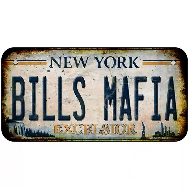 Bills Mafia New York Rusty Novelty Metal License Plate Tag 6" x 3" Bicycle (BP)