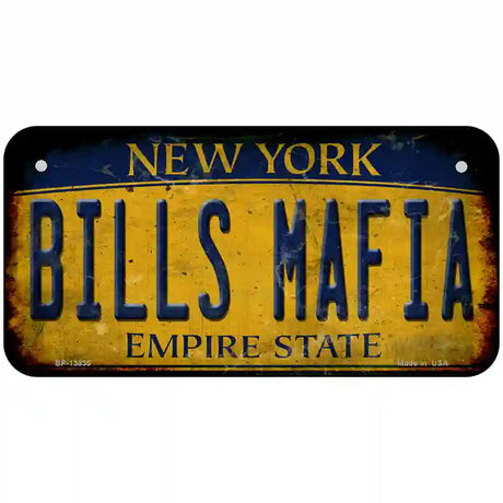 Bills Mafia New York Yellow Rusty Novelty Metal License Plate Tag 6" x 3" (BP)